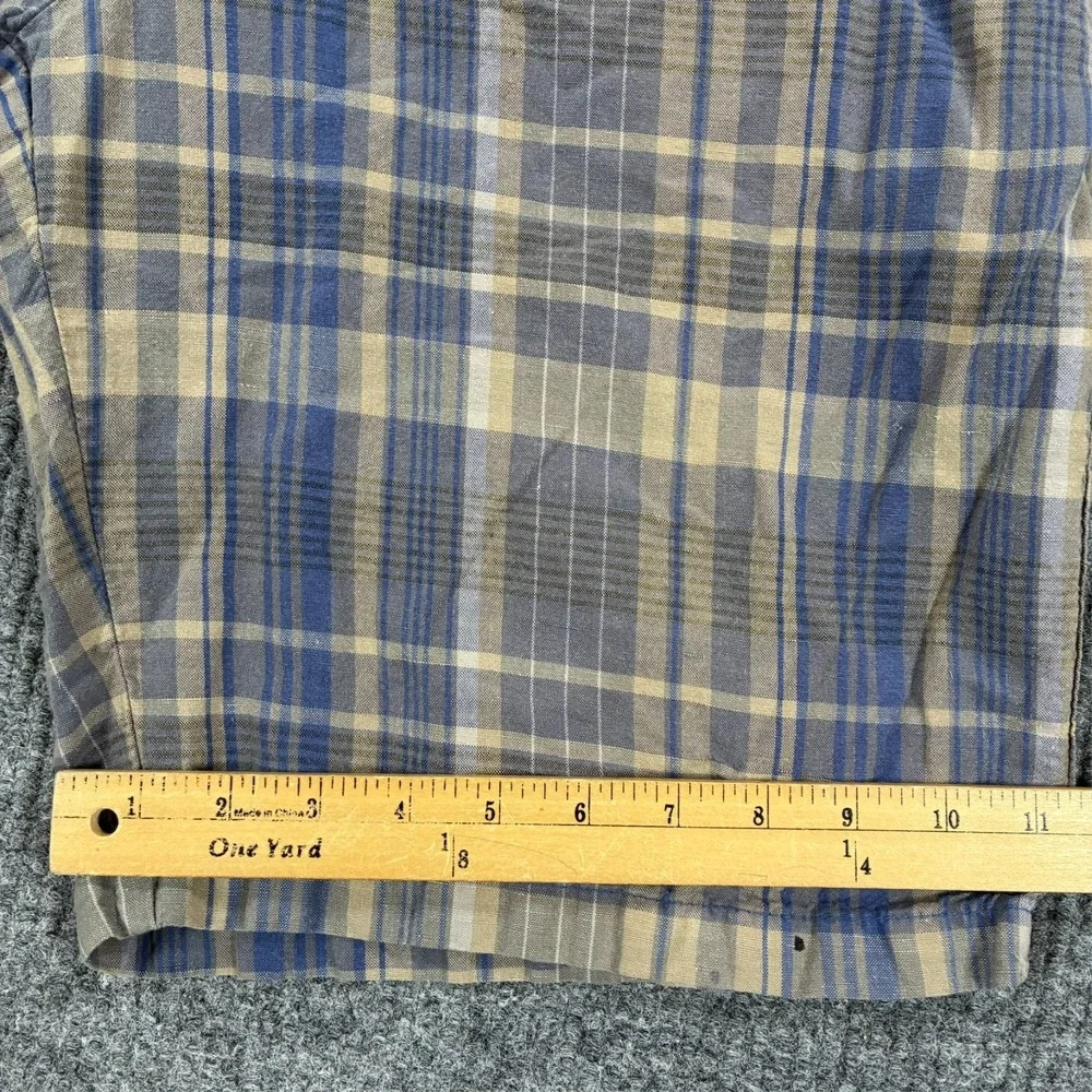 Banana Republic Mens Shorts Size 35 Blue Plaid Flat Front Casual Linen Blend